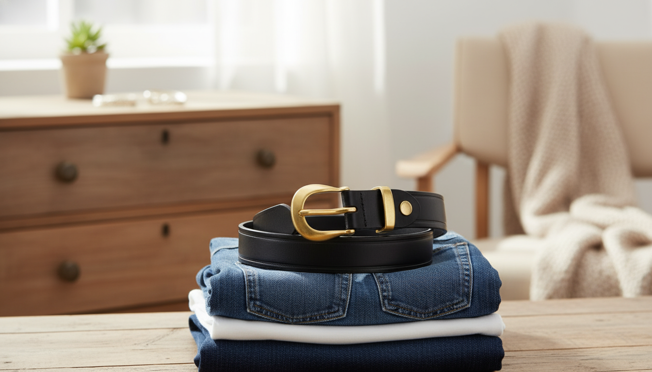 0.95" Cowhide Jeans Belt for Women with Brass Buckle
