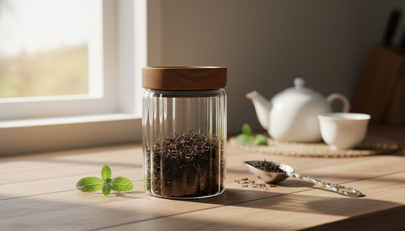 250ml Striped Glass Tea Jar with Wooden Lid (Airtight)