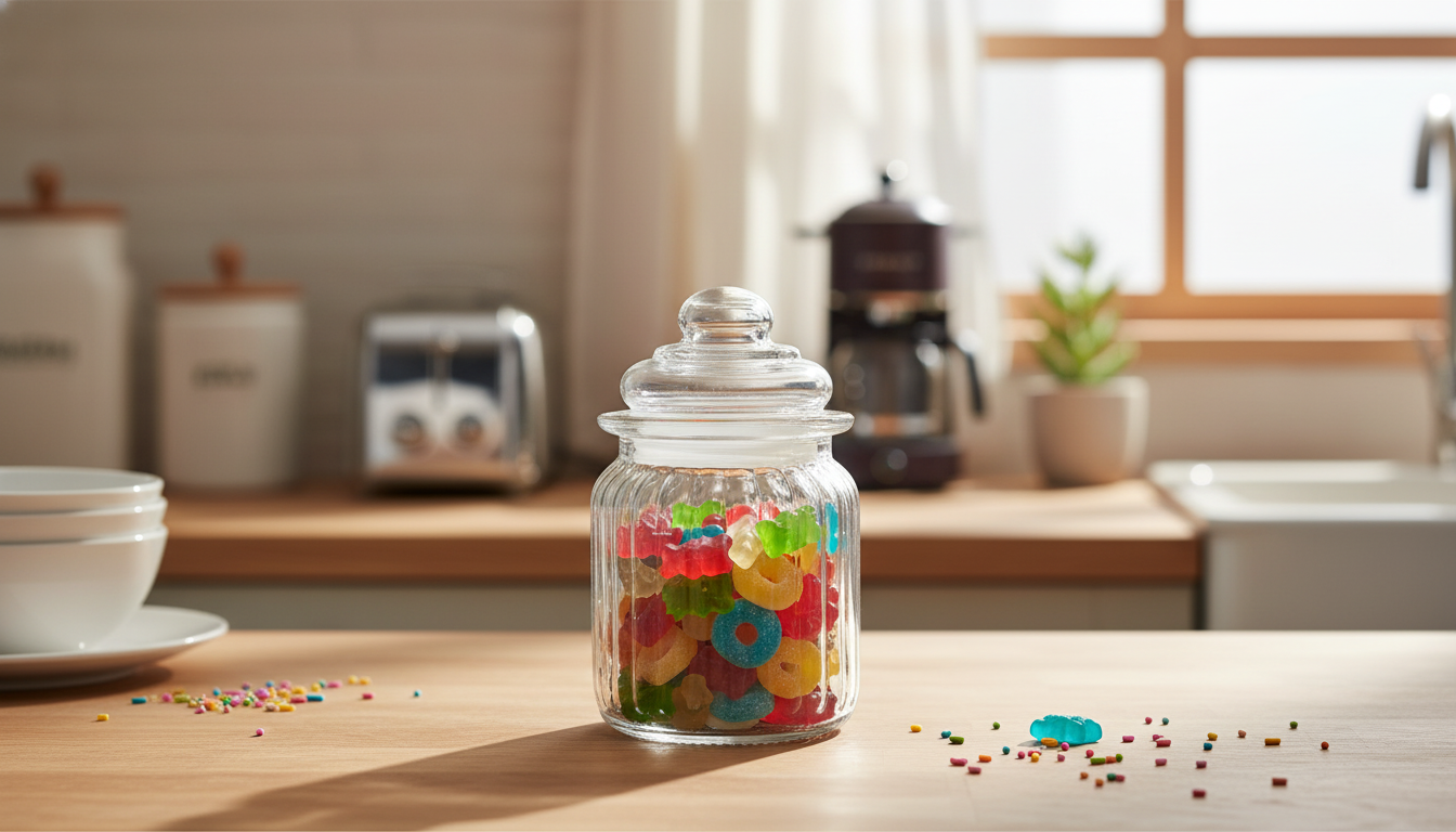 Mini Sealed Glass Candy Jar for Countertop Storage