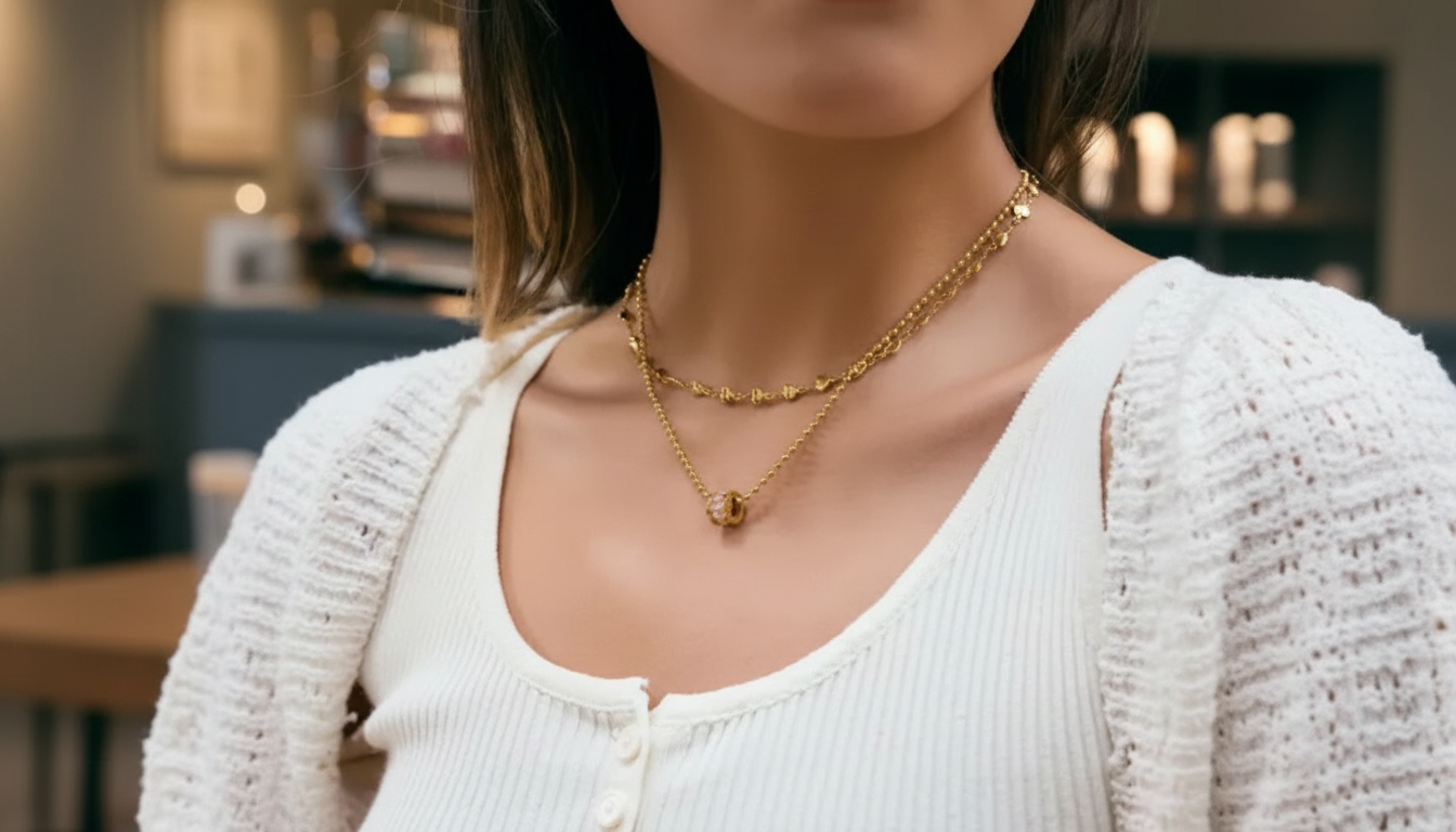 18K Gold Plated Clover & Heart Link Chain Necklace