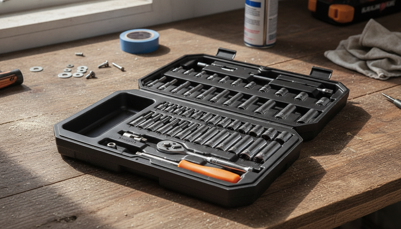 54-Piece SAE & Metric Socket Kit with Ratchet & Case