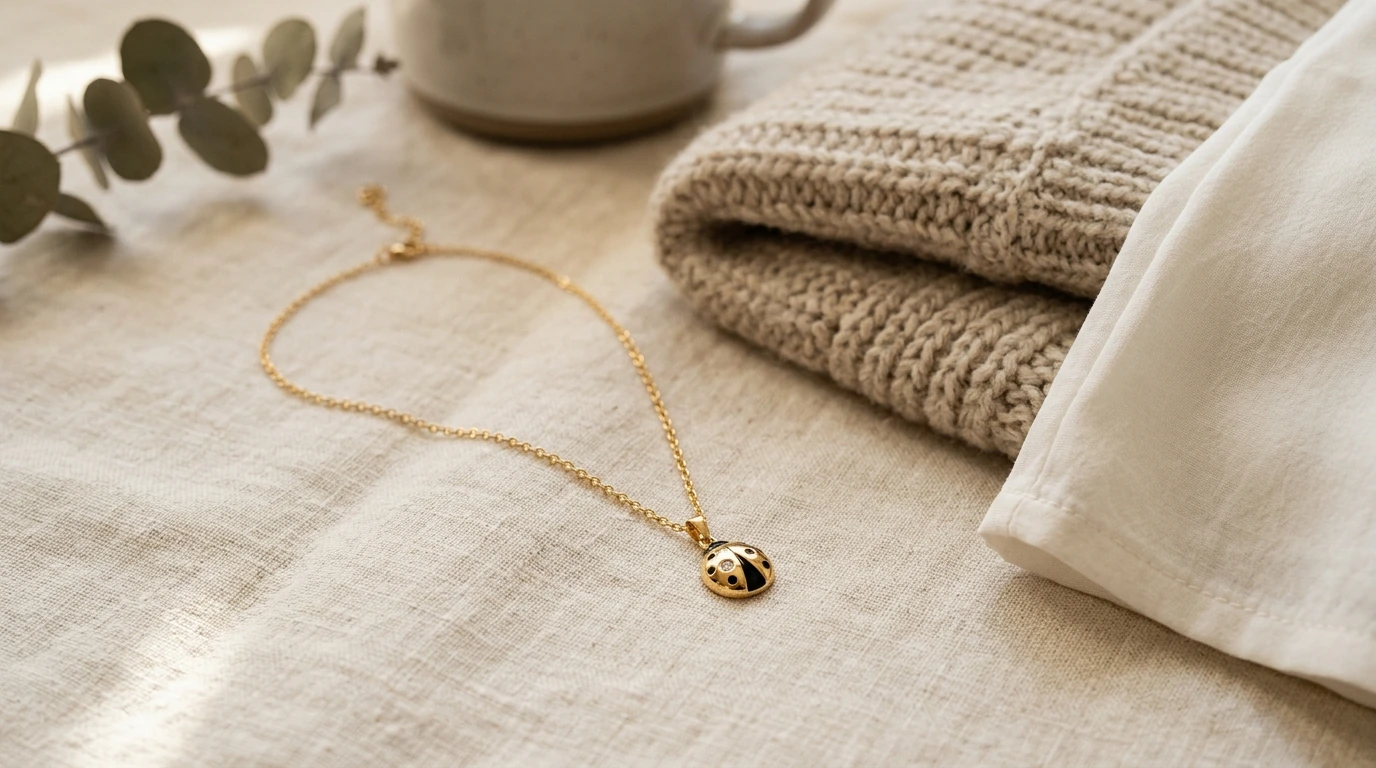 Lucky Ladybug Zircon Pendant Necklace in 18K Gold